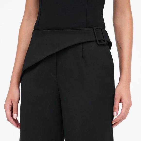 Marcella Black Straight Wide Leg Asymmetrical Waist Panel Jordan Pants Trousers - Picture 7 of 14